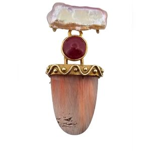 14k Yellow Gold Rutilated Quartz Pearl Drop Pendant Large 15 grams